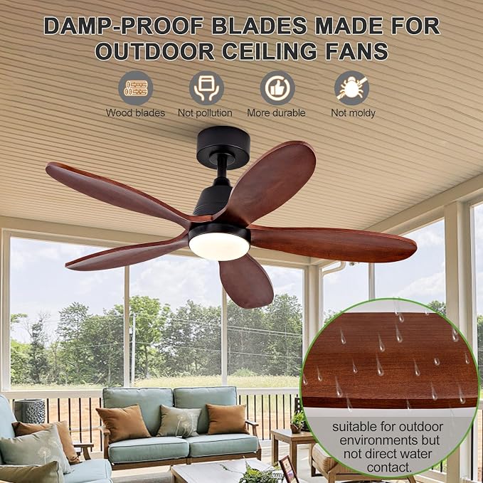Ceiling Fans with Lights, 42 inch Ceiling Fan with Light and Remote Control, 3CCT, Dimmable, Reversible, Noiseless, Black Ceiling Fan for Bedroom, Living Room