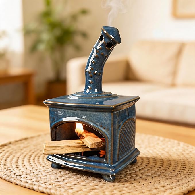 MOUGIGI Ceramic Palo Santo Holder & Mini Chiminea Smudge Bowl | Multi-Functional Burner for Sage Sticks, Incense Cones, Copal,and Candles |Perfect for Energy Cleansing,Yoga Meditation| Anxiety Relief