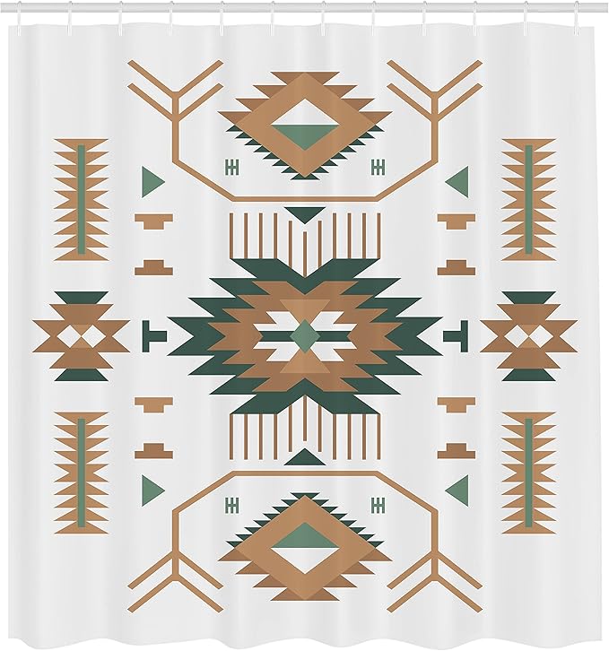 Ambesonne Southwestern Shower Curtain, Ethnic Illustration of a Zigzags Design Triangular Iconic Artwork Motifs, Cloth Fabric Bathroom Decor Set with Hooks, 69" W x 70" L, White Teal