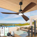 52" Smart Ceiling Fan with Lights,Outdoor Ceiling Fan Compatible with Alexa/Google/App/Remote,3-Color Light 6-Speed Quiet Reversible DC Motor for Patio Bedroom Living Room,Dark Walnut