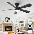 Depuley Black Ceiling Fan with Lights: 42-Inch Flush Mount Fan with Light and Remote - Low Profile Ceiling Fans Reversible Quiet DC Motor for Bedroom Living Room Indoor Outdoor