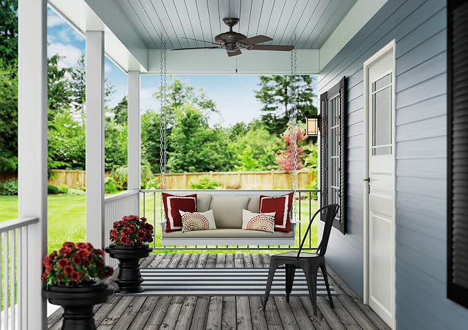 Hunter Sea Air, Outdoor or Indoor, Ceiling Fan, 52 inch, New Bronze | No Light, Standard Mount, Pull Chain, 5 Blades, For Living Room, Patio, Porch, Garage, 53061