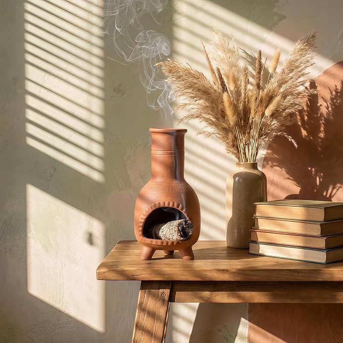 Handmade Terracotta Palo Santo Holder – Suitable for Burning Sage & Palo Santo - Mexican-Style Chimney Incense Burner, an Incense Burner for Spiritual Meditation, Yoga or Home Decoration