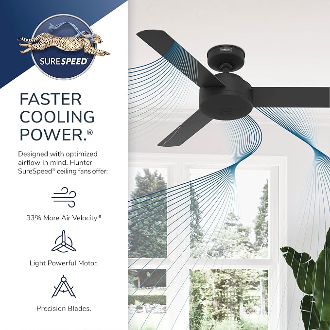 Hunter Presto, Indoor, Ceiling Fan, No Light, Modern, 44 inch, Dove Grey | Standard Mount, Wall Control, 3 Blades, For Bedroom, Living Room, Kitchen, 52384