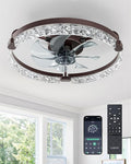 EDISHINE 20'' Ceiling Fans with Lights and Remote, LED Low Profile Fan Light, 3000-6000K Dimmable, 6 Speeds Flush Mount Ceiling Fan, DC Motor, APP Control, Modern Fandelier for Bedroom, Brown