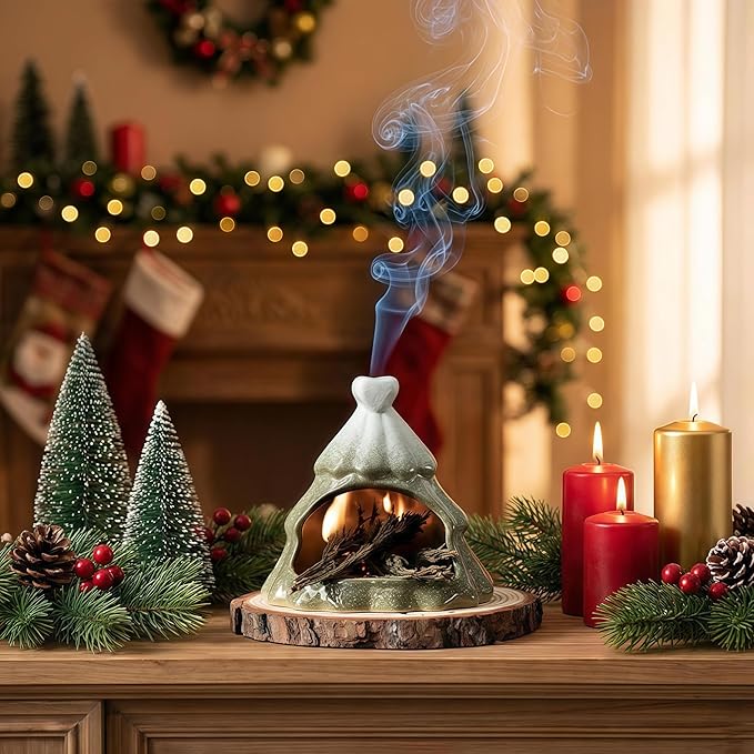 Handmade Ceramic Palo Santo Holder – Suitable for Burning Sage & Palo Santo - Mini Chimenea-Style Burner, an Incense Burner for Spiritual Meditation, Yoga or Home Decoration