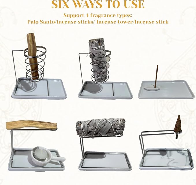Multifunctional Ceramic Zpinocca Incense Burner - Handcrafted for sage smudging, Perfect for Meditation & Home Decor, an Exquisite Gifting Choice.(White with Gray Patterns)