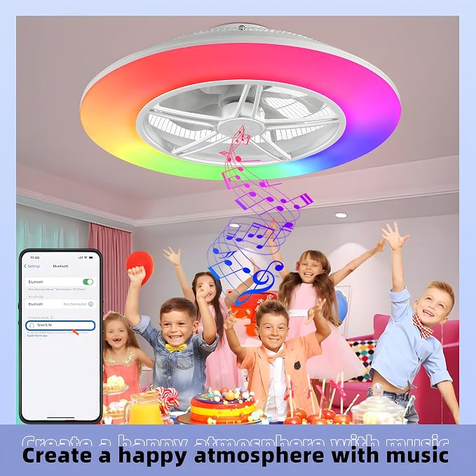 BAYSQUIRREL Alexa WiFi Low Profile Ceiling Fan with Light Flush Mount Enclosed Ceiling Fan 22" LED Dimmable Bladeless Ceiling Fans with Google Assistant/App Control,6 Speed Dimmable LED-RGB Lights