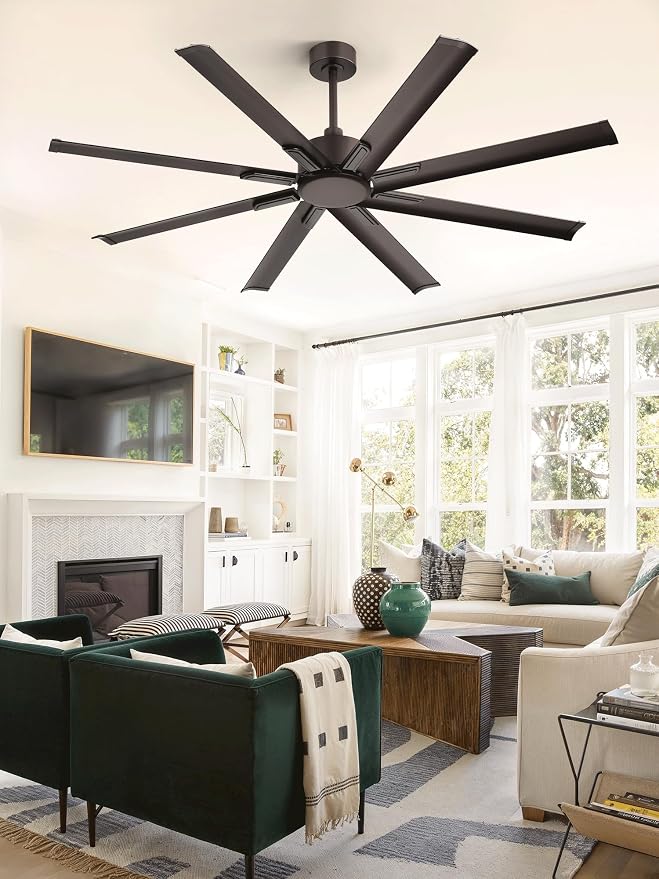 ZMISHIBO 65 Inch No Light, Large Industrial Ceiling Fan with 8 Aluminium Blades, Quiet DC Motor, 6 Speeds, Modern Ceiling Fan without Light for Garage/shop/living room,Oil-bronze