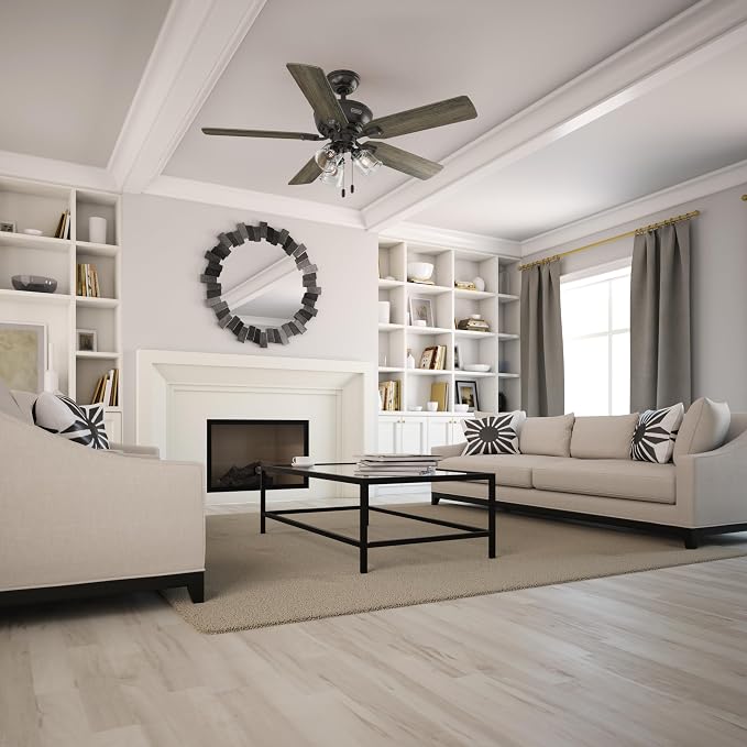 Hunter Rosner, Indoor, Ceiling Fan, Standard Mount, 52 inch, Noble Bronze | with LED Lights and Pull Chain, 5 Blades, For Bedroom, Living Room, Kitchen, 3 inch Downrod, 52345