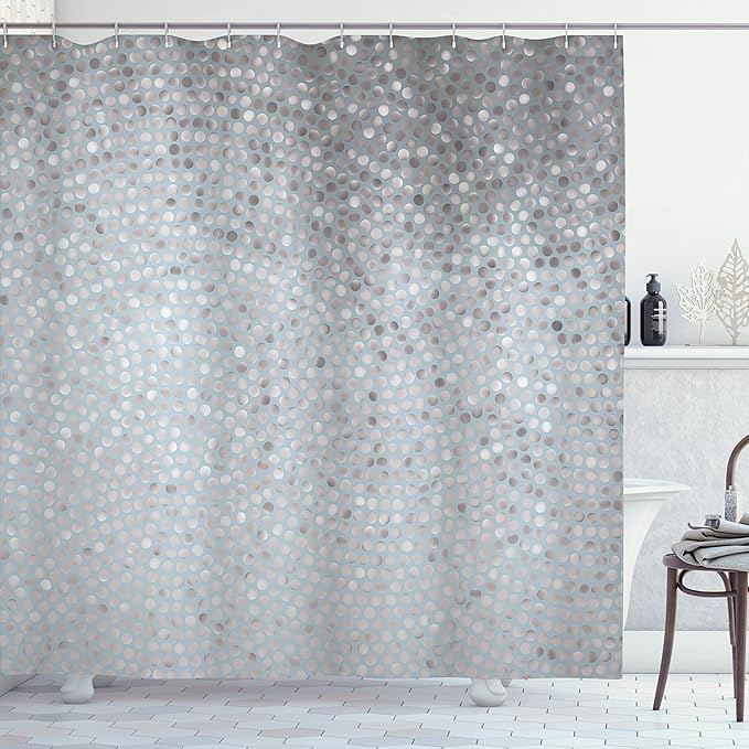 Ambesonne Geometric Shower Curtain, Small Dot Tiles Shape Simple Classical Creative Design, Cloth Fabric Bathroom Decor Set with Hooks, 69" W x 75" L, Pale Slate