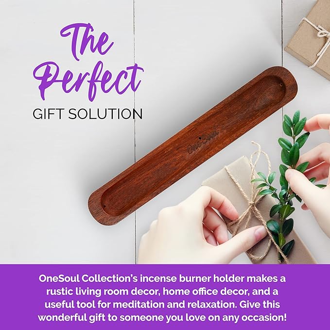Wooden Ash Catcher & Incense Holder for Sticks, Incense Stick Holder for Mess-Free Incense Storage, Incenses Burner Made of Padauk Wood, with 3 Holes, 9 Inches - OneSoul Collection