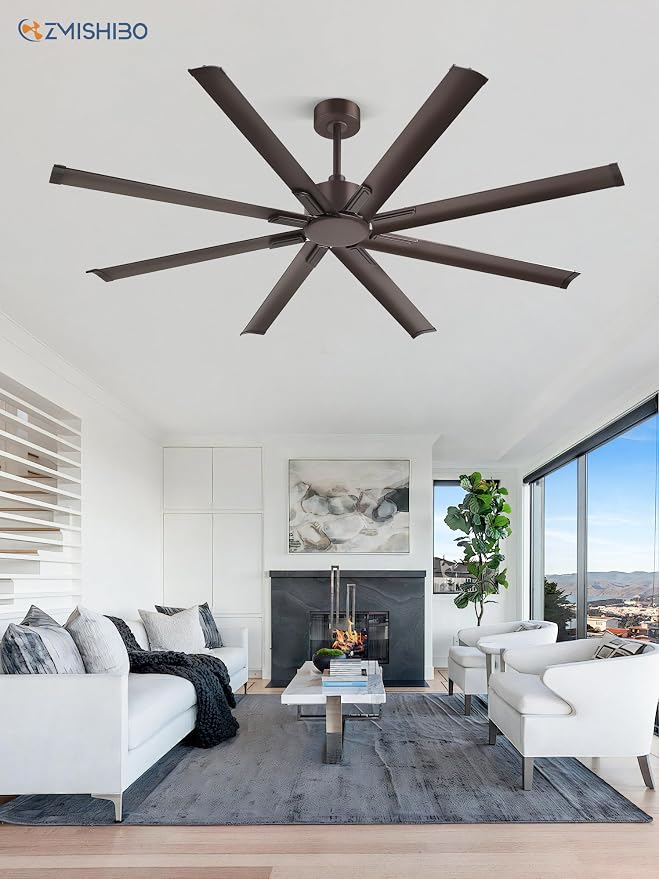 ZMISHIBO 72 Inch Ceiling Fan No Light, Large Ceiling Fan with Remote, Quiet DC Motor, and 6 Speeds, Indoor/Outdoor Industrial Ceiling Fans 8 Aluminum Blades for Patio, Garage, Shop,Oil-bronze