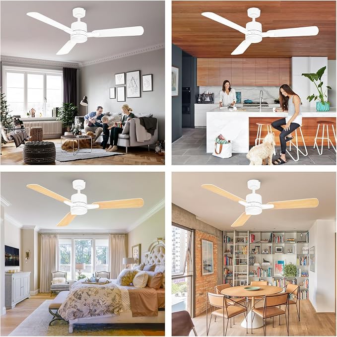 Ceiling Fans with Lights, 52 Inch Low Profile Ceiling Fan with Light and Remote Control,10 Min Quick Installation,Reversible,3CCT Dimmable,Quiet,white Small Ceiling Fan for Bedroom Indoor/Outdoor