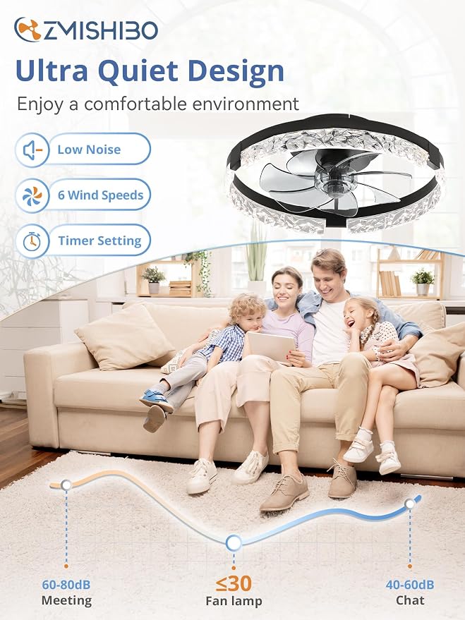 ZMISHIBO Ceiling Fans with Lights and Remote, 18 Inch Flush Mount Fan Light, 6 Speeds, 3CCT, Dimmable, Low Profile Ceiling Fan, Modern Ceiling Fan with Light for Bedroom and Living Room, Black