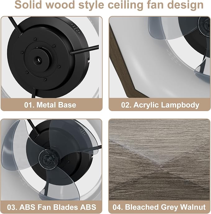 RGB Ceiling Fans with Lights and Remote, Modern Smart LED Ceiling Fans Light, 6 Speeds & 3000K-6500K Dimmable, Quiet Bladeless Fandelier Ceiling Fan with Light for Bedroom (22In,Walnut Wood)