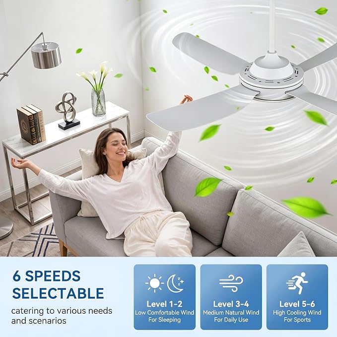 48" Ceiling Fans with Lights,Low Profile Ceiling Fan with Lights and Remote Control,Smart Ceiling Fan,Noiseless Reversible DC Motor,4 Blade White Ceiling Fans,Ceiling Fan for Indoor/Outdoor