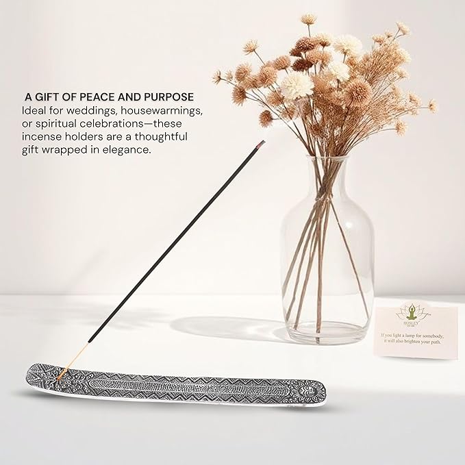 Hosley Antique Silver Aluminium Incense Holders. Set of 1, Each 9.5-Inch-Long Holder, Rich Antique Silver Finish Adding Rustic Charm to Any Room, Perfect for Home Ambiance and Décor