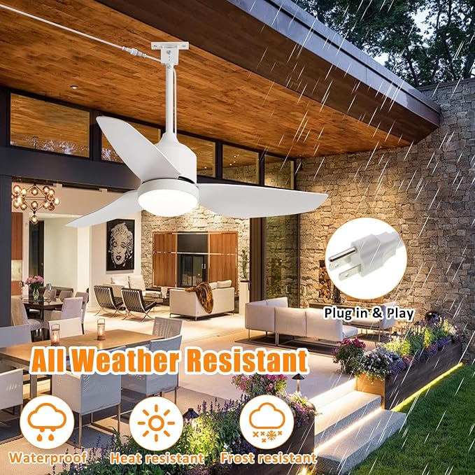 Depuley Outdoor Ceiling Fan with Light: 42 Inch White Waterproof Gazebo Fans with Lights Outdoor Hanging - Plug in Remote App Control for Patio Indoor Farmhouse Porch - 6 Speed Reversible DC Motor