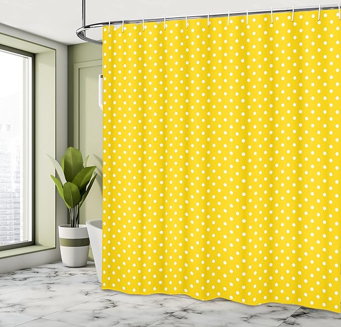 Ambesonne Yellow Shower Curtain, Polka Dots on Plain Background Vibrant Vintage Fashion Texture for Home Contemporary, Cloth Fabric Bathroom Decor Set with Hooks, 69" W x 70" L, Yellow