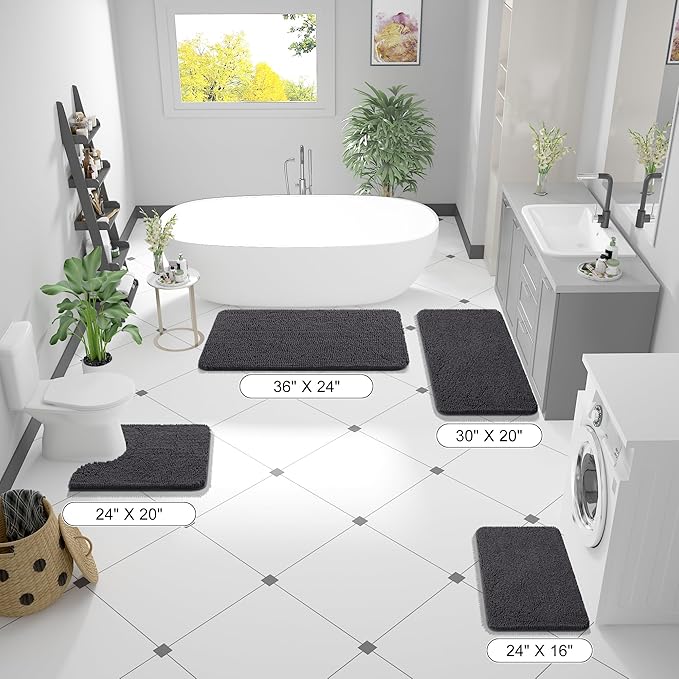 OLANLY Bathroom Runner Rugs 59x24, Soft Absorbent Chenille Bath Rugs, Rubber Backing Quick Dry, Machine Washable Long Bath Mats for Bathroom Floor, Tub and Shower, Home Decor Accessories, Dark Grey