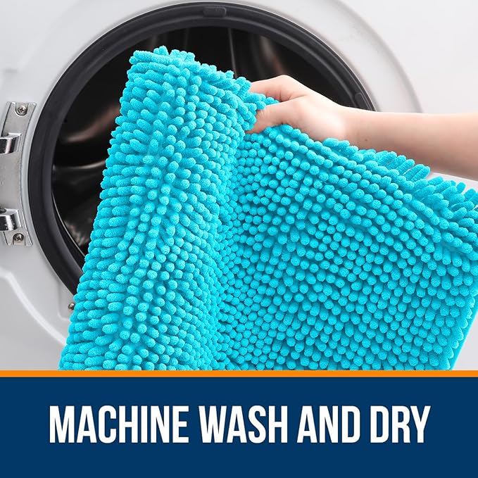 OLANLY Bathroom Runner Rugs 59x20, Soft Absorbent Chenille Bath Rugs, Rubber Backing Quick Dry, Machine Washable Long Bath Mats for Bathroom Floor, Tub and Shower, Home Decor Accessories, Aqua Sky