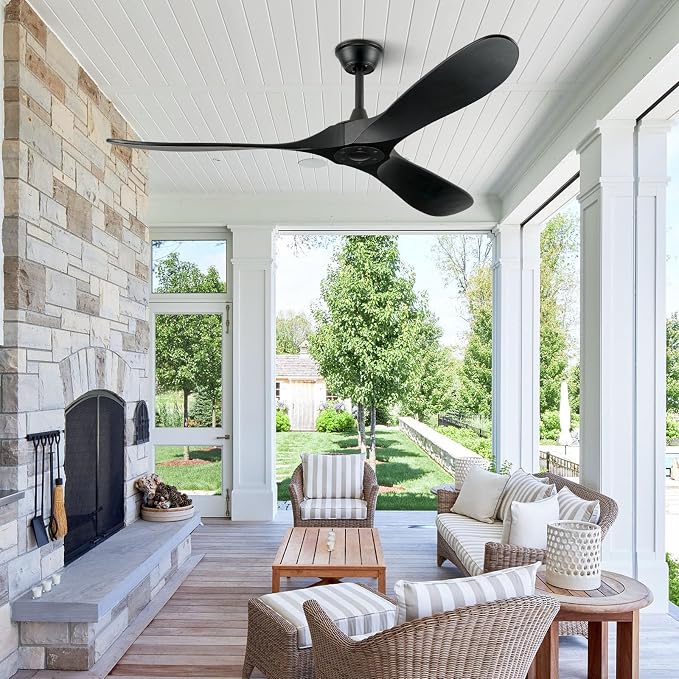 ABZ Ceiling Fans without Lights - 52 Inch Modern Ceiling Fans no Lights with Remote Control, Black 3 Blade Solid Wood Indoor Outdoor Ceiling Fans for Patios Living Room Bedroom