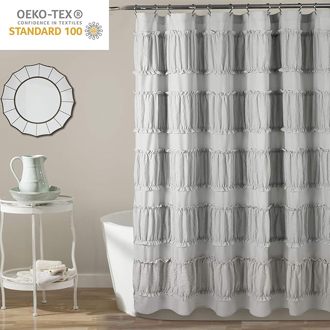 Lush Decor Nova Ruffle Shower Curtain, 72" x 72", Gray
