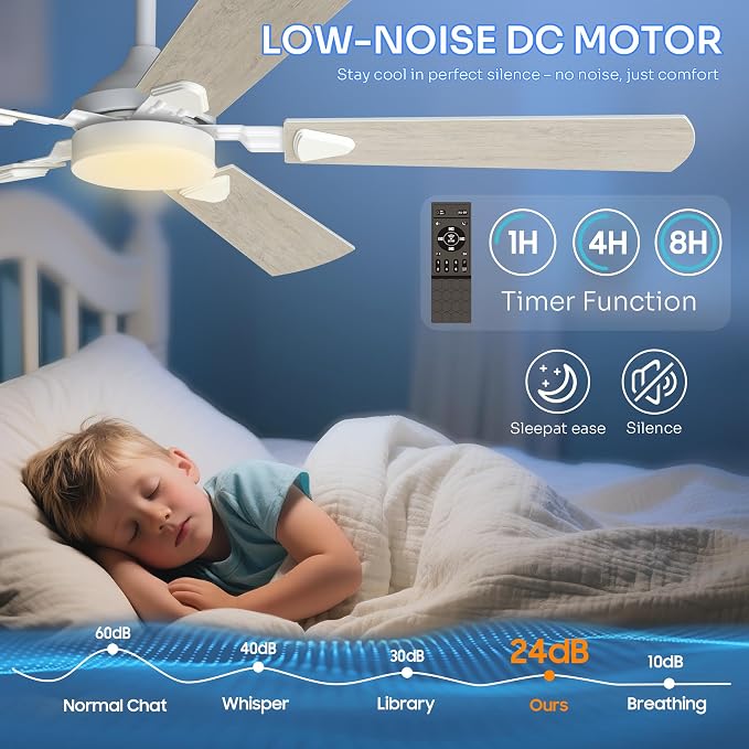 Ceiling Fans with Lights, 52 Inch Modern Ceiling Fans with Lights and Remote Control, DC Reversible Motor, Noiseless, 3CCT, Ceiling Fan for Bedroom, Living Room, Apartment Indoor/Outdoor Use