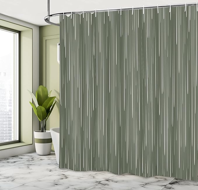 Ambesonne Abstract Shower Curtain, Abstract Rain Water Droplets Falling Out of The Sky Winter Inspired Art, Cloth Fabric Bathroom Decor Set with Hooks, 69" W x 70" L, Army Green