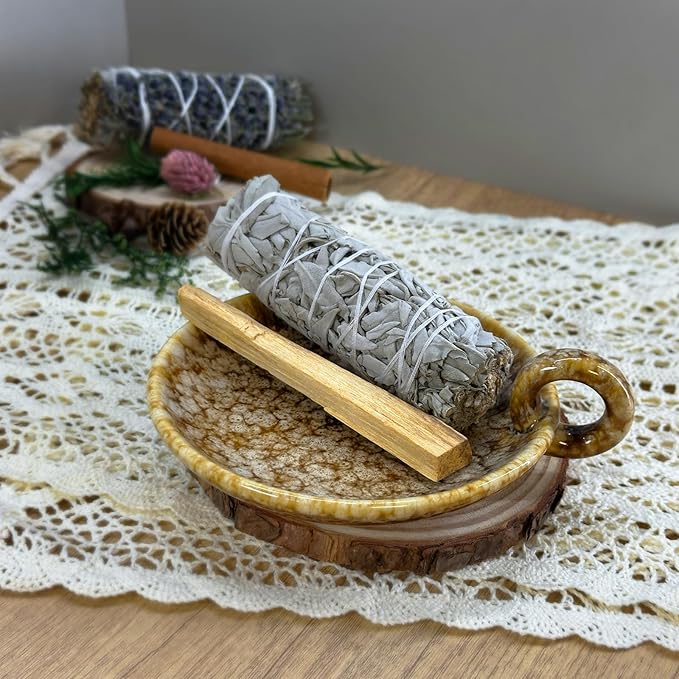 Vintage Ceramic Incense Holder for Sticks, Palo Santo Stick and Sage Holder for Burning, Candle Holders with Handle for Meditation Yoga Room Home Decor