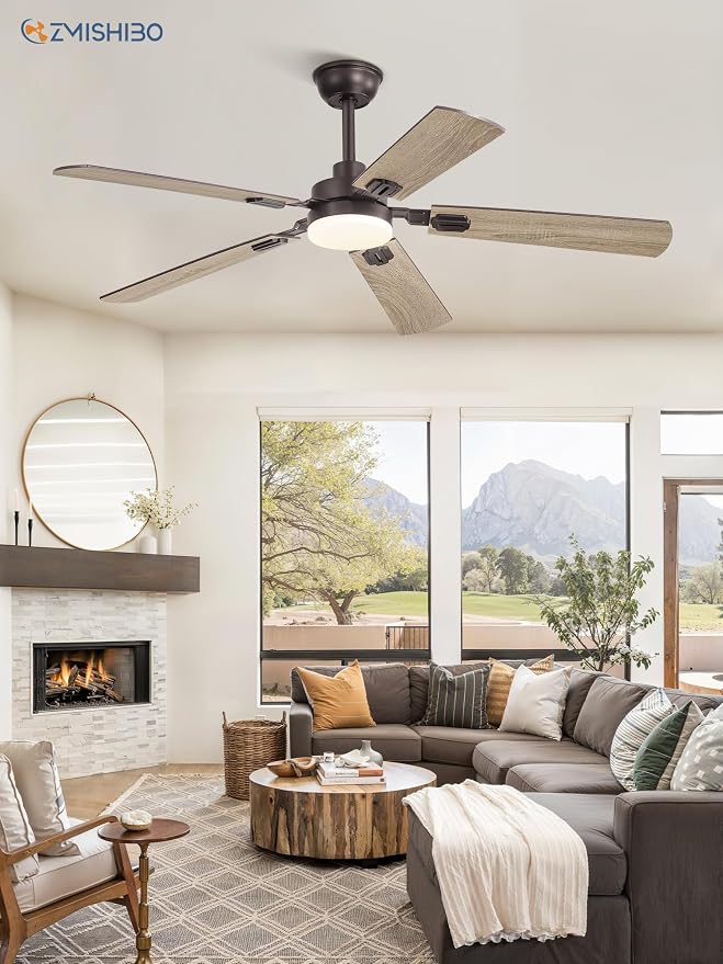 ZMISHIBO 52" Ceiling Fans with Lights, Oil Bronze Farmhouse Ceiling Fan with Remote & App Control, Rustic Indoor Fan with Dual Finish Blades, Quiet & Strong Motor, 24W Dimmable Bright LED Light.