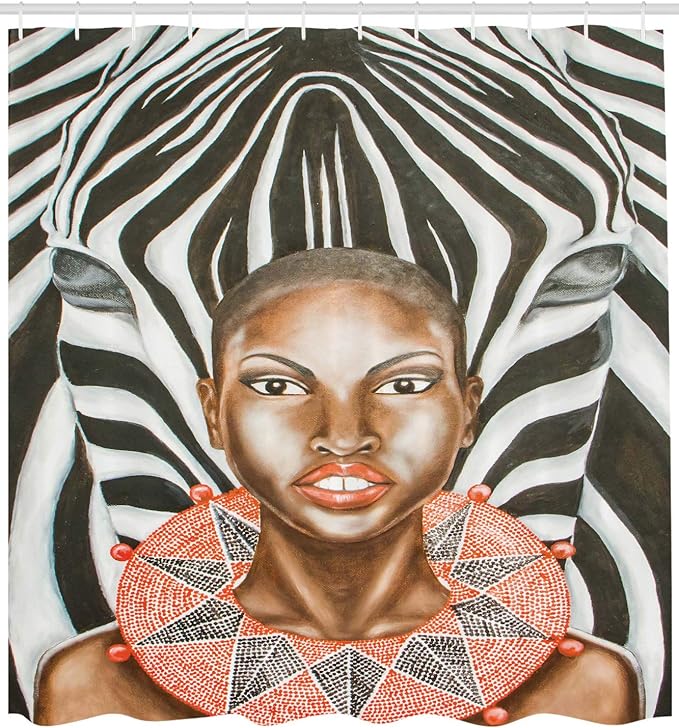 Ambesonne Country Shower Curtain, Woman with Zebra Spirit Animal Mother Nature Themed Image, Cloth Fabric Bathroom Decor Set with Hooks, 69" W x 70" L, Orange Pale Caramel