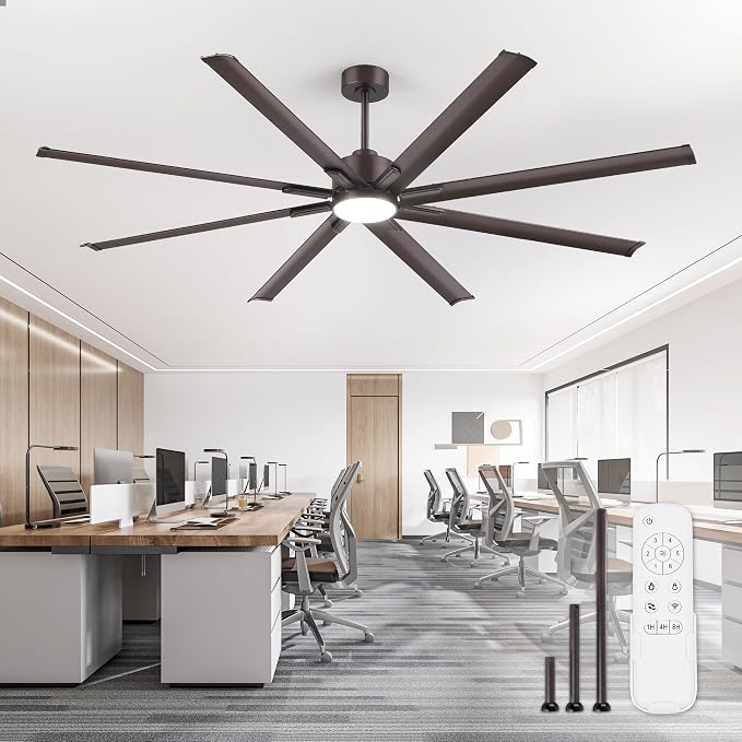 ZMISHIBO 84" Industrial Ceiling Fans with Lights, Large Ceiling Fan with 3CCT, 8 Reverisble Aluminum Blades, Quiet DC Motor, 6-Speed, Indoor/Outdoor Ceiling Fans for Patios/Garage/Porch, Oil-bronze