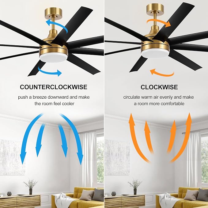 65 Inch Ceiling Fans with Lights and Remote, 8 ABS Blades, Quiet Reversible DC Motor, 6-Speed, Timer, 2 Downrods, 3 Color Led Light, Industrial Ceiling Fans Fandelier for Bedroom Office (Gold & Black)