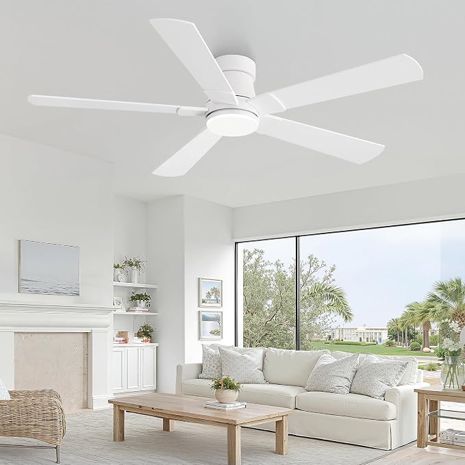 Fanbulous 52” Ceiling Fans with Lights and Remote, Flush Mount Ceiling Fan | Low Profile,Modern Ceiling Fan with LED Light, 5 Blades, 3CCT, 6 Speeds,Timer,Bedroom, Indoor, Outdoor,Living room,White