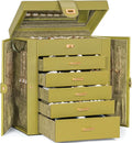 AKOZLIN 6-Tier Jewelry Box Organizer Functional 5 Drawers Leather Jewelry Storage Case for Women Girls Ring Necklace Earring Bracelet Holder Organizer with Mirror Medium Green