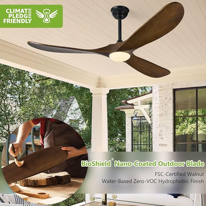 Haipeel 60 Inch Ceiling Fans with Lights, Propeller Solid Wood Ceiling Fans with Light and Remote Control for Outdoor Ceiling Fan with Light for Patio Farmhouse, DC ETL Listed, Oil Rubbed Bronze