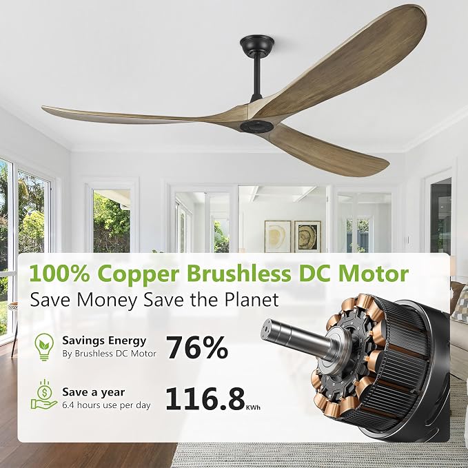 Haipeel 72 Inch Ceiling Fans without Lights, 72" Wood Large Ceiling Fan no Light with Remote Control, Indoor Outdoor Ceiling Fan no Light Propeller for Patios Farmhouse Garage High cfm, Bronze Gray