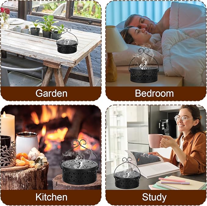 4 Pieces Mosquito Coil Holder, Retro Portable Mosquito Incense Burner with Handle for Indoor Outdoor Home Patio and Camping (Bronze)