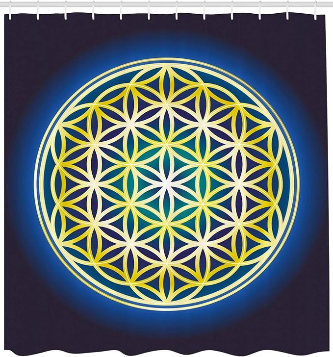 Ambesonne Abstract Shower Curtain, Nature Spirals Flower of Life Energy Illustration, Cloth Fabric Bathroom Decor Set with Hooks, 69" W x 70" L, Violet Blue Indigo