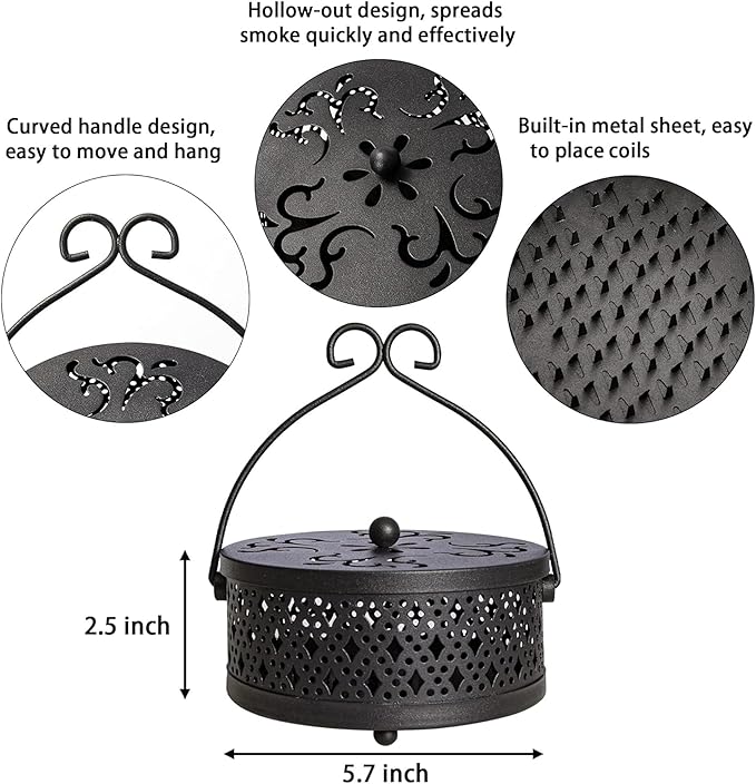 MyLifeUNIT Mosquito Coil Holder, 2 Pack Retro Portable Mosquito Incense Burner for Home and Camping (Black)