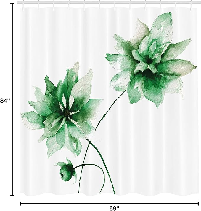 Ambesonne Watercolor Flower Shower Curtain, Flora Drawing Soft Spring Colors Retro Style Floral Artwork, Cloth Fabric Bathroom Decor Set with Hooks, 69" W x 84" L, Apple Green