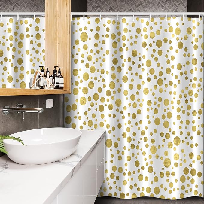 Ambesonne Polka Dots Stall Shower Curtain, Illustration of Round Speckled Forms Irregular Layout Vintage Style, Fabric Bathroom Decor Set with Hooks, 54" W x 78" L, White Yellow