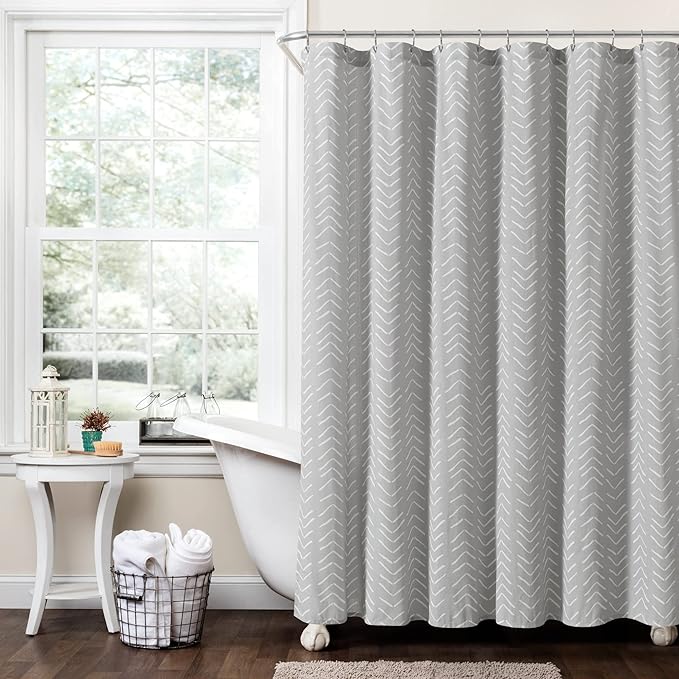 Lush Decor Hygge Modern Arrow Linen Look Shower Curtain, 72" X 72", Light Gray