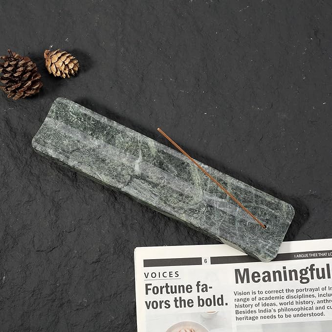 Koville Marble Incense Holder, Incense Holder for Sticks, Incense Sticks Holder Ash Catcher for Meditation Yoga SPA, Natural Stone Incense Burner, Home Table Decor (Verde Alpi)