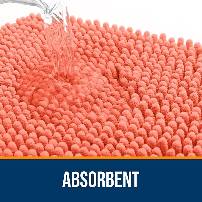 OLANLY Large Bathroom Rugs 59x35, Extra Soft Absorbent Chenille Bath Rugs, Rubber Backing Quick Dry, Machine Washable Bath Mats for Bathroom Floor, Tub and Shower, Home Decor Accessories, Coral