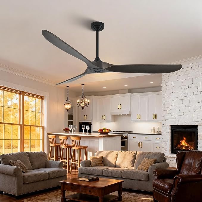 Ceiling Fan Without Light, 72 Inch Smart Wood Ceiling Fan no Lights, Compatible with Alexa/Google, 3 Natural Walnut Blades, Remote, Quiet Reversible DC Motor for Indoor Outdoor, Dark Brown