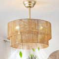 20" Caged Boho Ceiling Fans with Lights, Rattan Fandelier Chandelier Ceiling Fan with Light Remote Control with 6 Speeds for Bedroom, Nursery