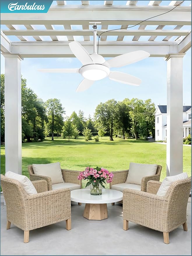 Fanbulous 42 Inch Waterproof Outdoor Ceiling Fan with Light for patio,White | IP65 Wet Rated, 3CCT Dimmable Light,Remote Control,6-Speed DC Motor, Plug-in Cord, Hanging Hook for Gazebo, Porch, Pergola.